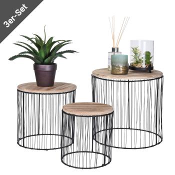 Preview: Set moderno di 3 tavolini: legno e metallo, nero/marrone - Tavolini eleganti per un ambiente di vita alla moda, design di alta qualità