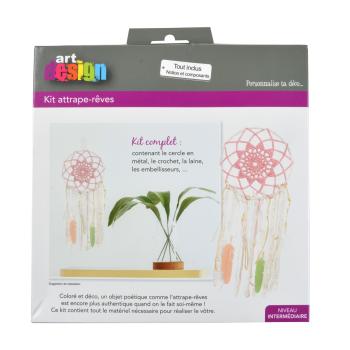 Preview: Traumfänger Bastelset zum Selbermachen - Kreatives Komplett-Set mit Anleitung, Garn, Federn & Holzperlen - Rosa, 60cm - Für Fenster & Deko
