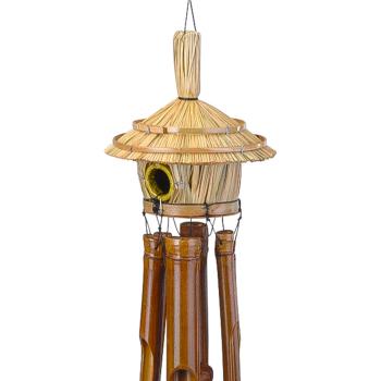Preview: Birdhouse with wind chime made of bamboo, 90 x 16 x 90 cm