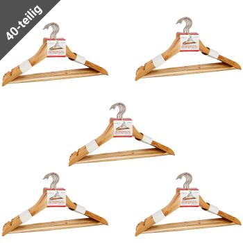 Preview: 40 cintres gain de place en bois, crochet tournant, fonction 3 en 1 - 3 vêtements sur 1 cintre - cintre, encoche pour jupe, barrette pour pantalon