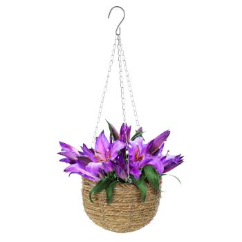 Preview: 3 Hänge-Pflanzkörbe Weide - Vintage Charme für Balkon, Garten & Terrasse - 3er-Set braun/silber Ø 20-30cm - Mit Innenfolie & Haken