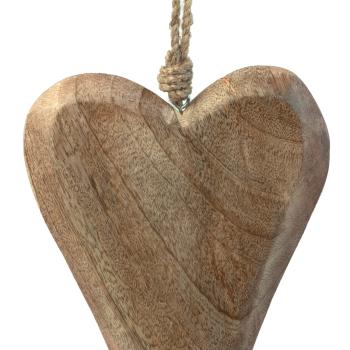Preview: Hängedekoration Herz aus Mangoholz, mit Schnur, braun, 15 x 26 x 2 cm