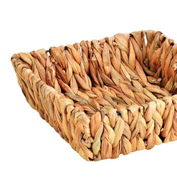 Preview: Aufbewahrungskorb Wasserhyazinthe eckig – geflochten mit Metallverstärkung – 22x7x22 cm braun – für Bad Wohnzimmer Kinderzimmer Kosmetik Bücher