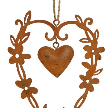 Preview: Hängedekoration Herz aus Metall, Rost-Finish, 9 x 13 cm