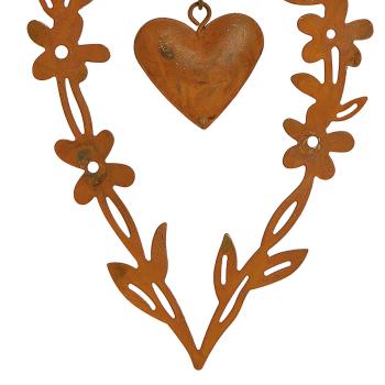 Preview: Hängedekoration Herz aus Metall, Rost-Finish, 9 x 13 cm