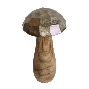 Preview: Deko Figur Pilz aus Mangoholz - Metall Hut Silber 9x15x9cm - Handgefertigt - Stilvolles Wohnaccessoire für gemütliches Ambiente - Weihnachtsdekoration