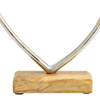 Preview: Metal heart display stand on mango wood base, brown, silver, 19 x 21 x 5 cm