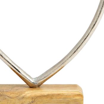 Preview: Metal heart display stand on mango wood base, brown, silver, 19 x 21 x 5 cm