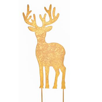 Preview: 2er-Set Gartenstecker Hirsch aus Metall - Goldene Beetstecker zur Dekoration für Garten, Terrasse & Balkon - 13x41cm & 8x27cm - Edel & robust