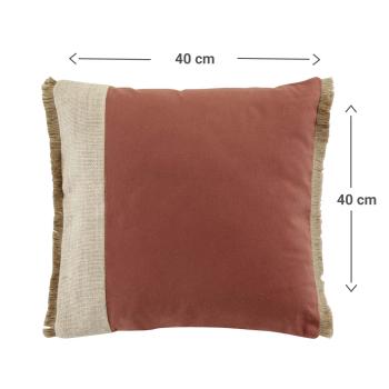 Preview: Coussin en coton et jute, avec franges, rouge rouille, beige, marron, 40 x 40 cm
