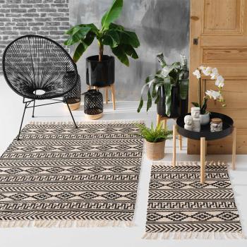 Preview: Tapis rectangulaire à franges, coton et jute, motif ethno, 120 x 170 cm