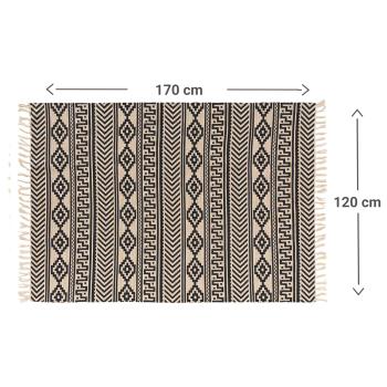 Preview: Tapis rectangulaire à franges, coton et jute, motif ethno, 120 x 170 cm
