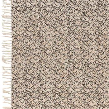 Preview: Tappeto in robusta juta di cotone con frange, motivo a foglie, 120x170cm - nero/marrone, tappeto naturale, resistente