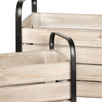 Preview: Dekokisten-Set 2-teilig - Industrie-Stil Holzboxen mit Metallgriffen & Zink-Elementen - Aufbewahrung für Wohnzimmer Bad Kinderzimmer - Natur/Silber MDF/Metall