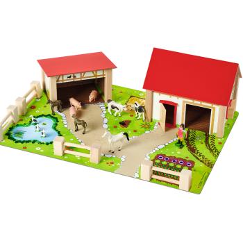 Preview: ferme en bois de 20 pièces, avec 2 bâtiments, plateau de jeu, figurines, animaux, clôtures