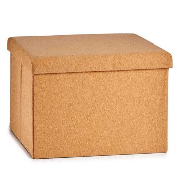 Foldable cork storage box – decorative box with lid & 2 compartments for more order & space – brown, 36 × 36 × 72 cm – stylish decoration