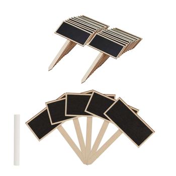 24er-Set Pflanzenschilder aus Holz mit Tafel & Kreide - Wiederverwendbar für Kräutergarten & Basteln - 14x9x0.5cm - Braun/Schwarz MDF