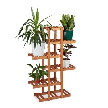 Preview: Etagère à fleurs élégante à 5 étages - support de plantes brun clair en bois de sapin, 125x81x25cm - moderne &amp robuste pour chaque pièce