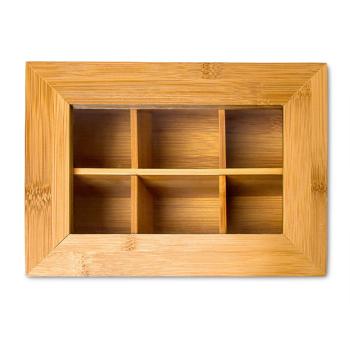 Preview: Teebeutelbox aus Bambus mit Sichtfenster-Deckel - Teekiste für bis zu 60 Teebeutel, 6 Fächer - Braun, 9x22x16cm - Perfekte Tee-Ordnung