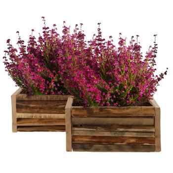 Preview: set of 2 rectangular wooden planters, plant pots with inner foil, 2 different sizes