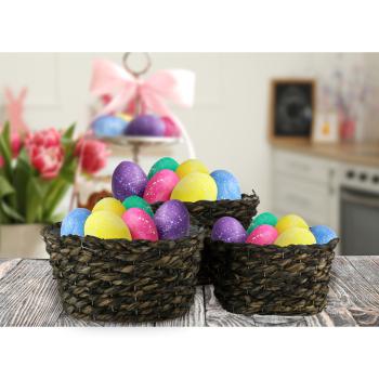 Preview: set de 3 pots naturels en herbe tressée, cache-pots avec film intérieur, brun foncé