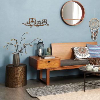 Preview: Hängedekoration Eulenzweig aus Metall in Edelrost-Optik - Landhausstil Deko für Garten, Terrasse & Balkon - 3 Eulen auf Zweig - 36x12cm