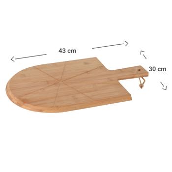 Preview: Pizza-Set aus Bambus - 3-teilig mit Pizzabrett, Schneider & Heber - Antibakteriell, geruchsneutral, Ø 43cm - Inkl. Haltegriff zum Aufhängen