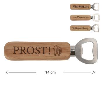 Preview: Flaschenöffner aus Eichenholz und Eisen - Kapselheber mit lustigen Sprüchen - Robust, langlebig, abrutschsicher - Ideal als Partyzubehör & Geschenk