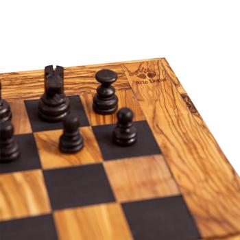 Preview: Esclusivo tavolo da gioco 3 in 1 realizzato a mano in legno d‘ulivo, scacchi, dama e backgammon in un astuccio