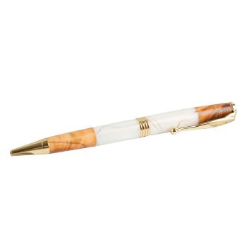 Preview: Stylo à bille en bois avec détails en résine blanche, Stylo à bille en bois avec résine