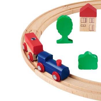 Preview: 20-tlg. Holzeisenbahn Set – FSC® Buchenholz Zug mit Schienen, Lok, Wagons, Bäumen & Häusern – 135cm Strecke, kompatibel – Fördert Motorik, Kreativität