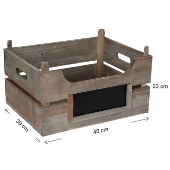 Preview: Stapelkiste Holz - Stapelbar mit Beschriftungsfeld - Aufbewahrung & Deko - Grifföffnungen - 40x30x23cm - Kiefer Natur
