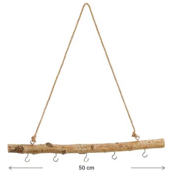 Preview: Birch wood key rack, coat hook on wooden board for hanging, 50 x 3 x 3 cm