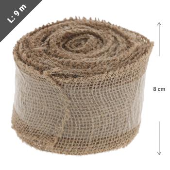 Preview: Juteband - Vielseitiger Jute-Wickelstreifen zum Basteln, Dekorieren, Befestigen & Pflanzenschutz - Robust & praktisch 8cm x 9m braun