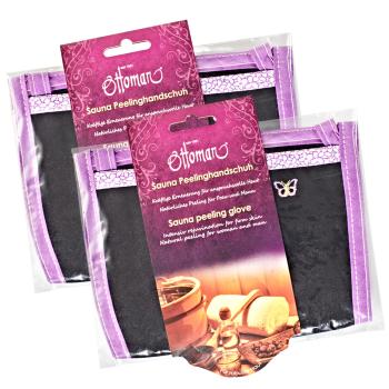 Preview: 2er-Set Peelinghandschuh Black Butterfly - Sanftes Körperpeeling für Gesicht & Körper - Anti-Cellulite-Effekt - Schadstofffrei & hautfreundlich - Schwarz/Lila