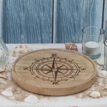 Preview: Piatto decorativo rosa dei venti in legno di mango, vassoio rotondo con bordo rialzato, 20 x 3 x 20 cm