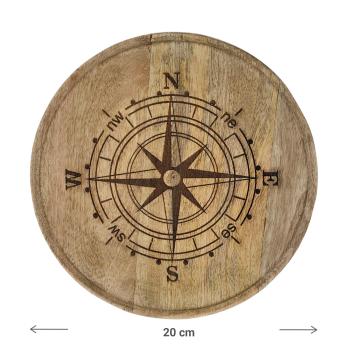 Preview: Piatto decorativo rosa dei venti in legno di mango, vassoio rotondo con bordo rialzato, 20 x 3 x 20 cm