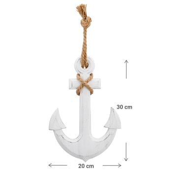 Preview: Deko Anker aus MDF - Maritimer Wandschmuck & Tischdeko mit Seil zum Aufhängen - Weiss, Vintage-Design - 32,5x22,5x1,5cm - Sommer & Frühling
