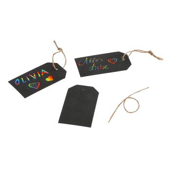 Preview: 6er-Set Kratzpapier Geschenkanhänger Regenbogen - Etiketten zum Aufhängen für fantasievolle Gestaltung - Schwarz/Bunt Papier 11x13x0,4cm Preview: 6er-Set Kratzpapier Geschenkanhänger Regenbogen - Etiketten zum Aufhängen für fantasievolle Gestaltung - Schwarz/Bunt Papier 11x13x0,4cm