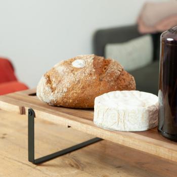 Preview: Acacia wood serving tray, snack tray with folding feet, 67 x 20 cm