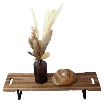 Preview: Acacia wood serving tray, snack tray with folding feet, 67 x 20 cm