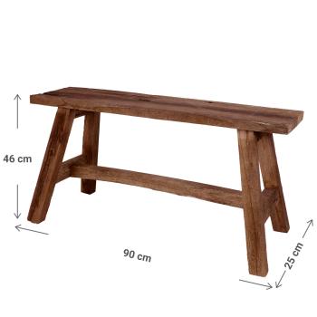 Preview: Sitzbank aus recyceltem Mahagoniholz - Rustikale Holzbank im Used-Look - 90x25x46cm - Innen- & geschützter Aussenbereich - Robust, stabil, braun