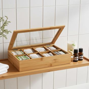 Preview: Scatola per bustine di tè in bambù, scatola per tè con 8 scomparti e coperchio trasparente