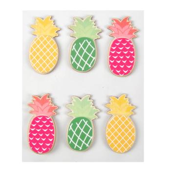 Preview: Autocollants en bois Ananas, 6 décorations en bois autocollantes pour cartes, papier à lettres ou armoires