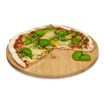 Preview: Pizzateller aus Bambus - Rundes Pizzabrett mit Schneiderillen & Griff - Lebensmittelecht - Schnittfest - Ø 33cm - Umweltfreundlich & Unikat