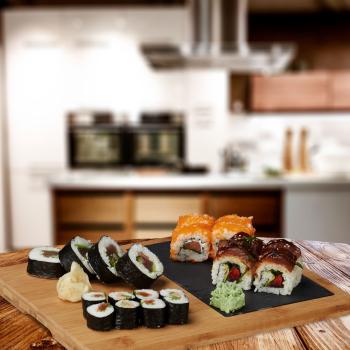 Preview: Planche à découper en bambou avec poignée et insert en ardoise, planche à servir, 2 x 30,6 x 25 cm