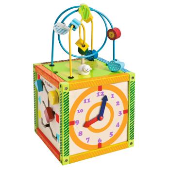 Preview: Centre de jeux en bois de bouleau, jouet éducatif boucle de motricité avec 4 jeux, 20 x 20 x 37 cm