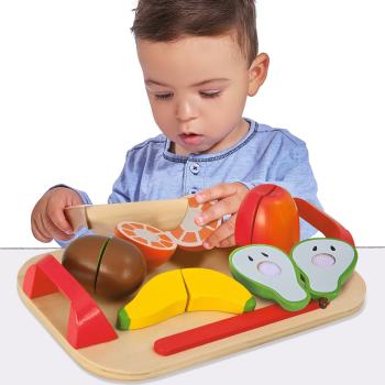 Preview: Children‘s cutting board with fruit 12-piece, wooden educational toy, 26 x 16.5 cm