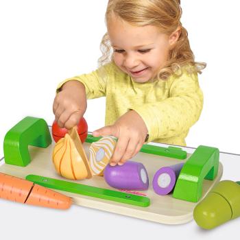 Preview: Children‘s chopping board with vegetables 12-piece, wooden educational toy, 26 x 16.5 cm
