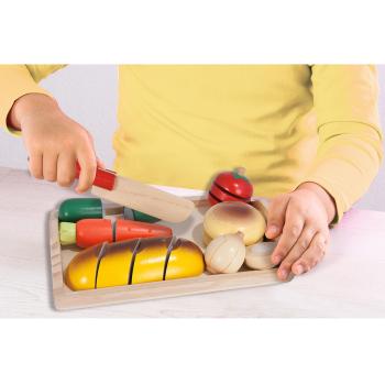 Preview: Children‘s chopping board with food 12 pieces, wooden educational toy, 3.5 x 14.3 x 25 cm
